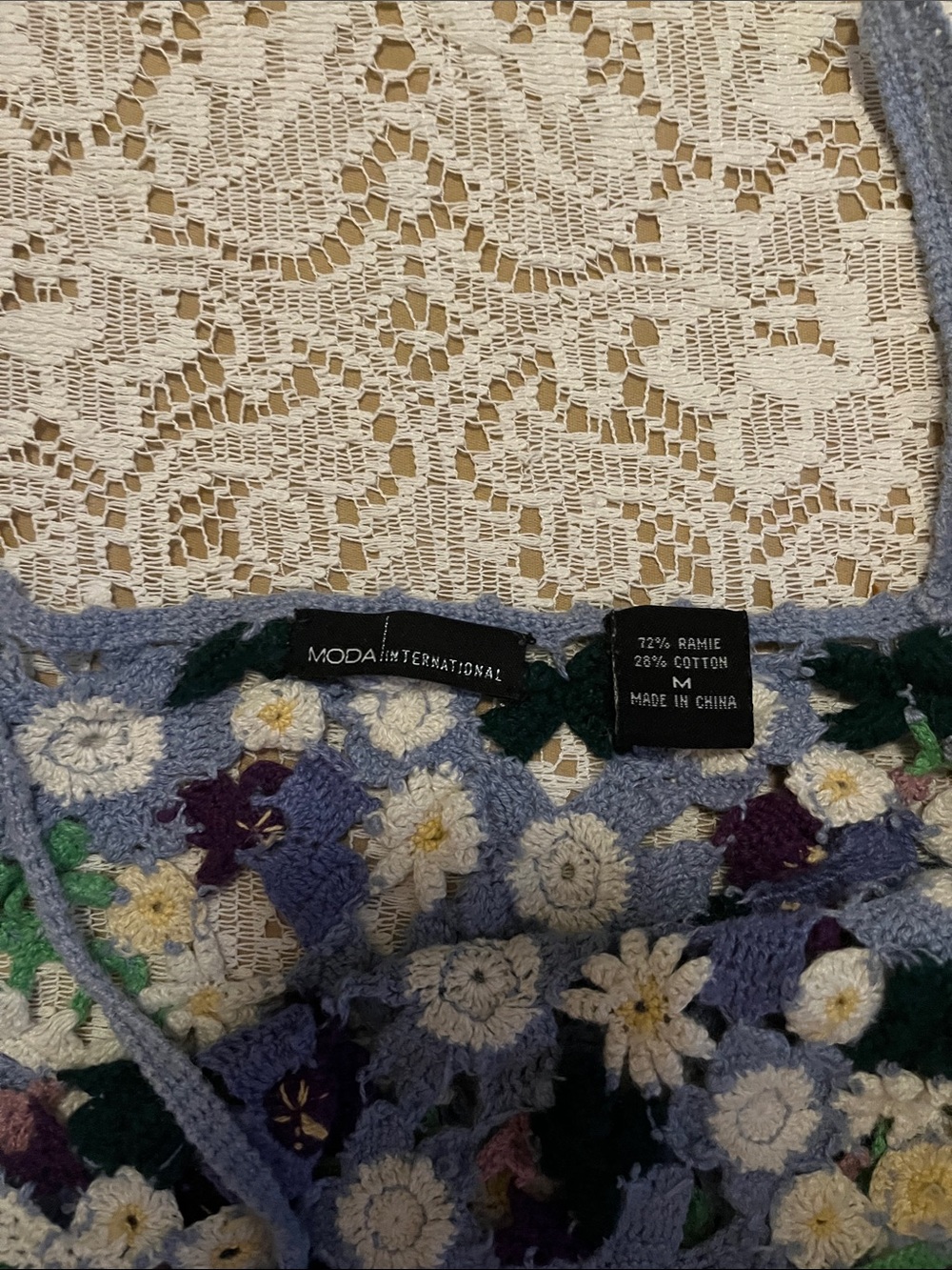 Moda International Crochet Floral Tank Top, Purple & Blue, Size M - Picture 5 of 5